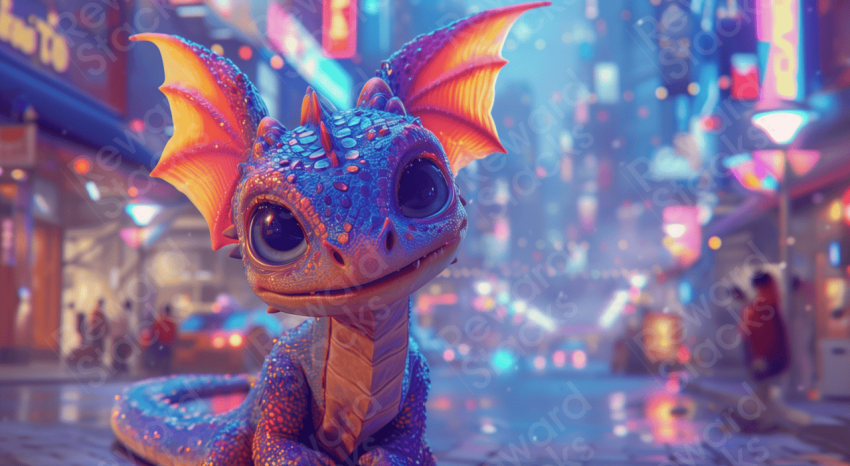 Colorful dragon in city