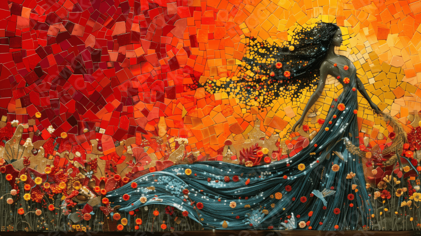 Mosaic Illustration flowery girl