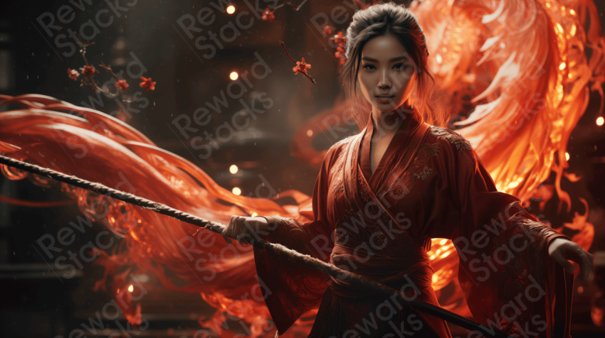 Asian woman holding sword