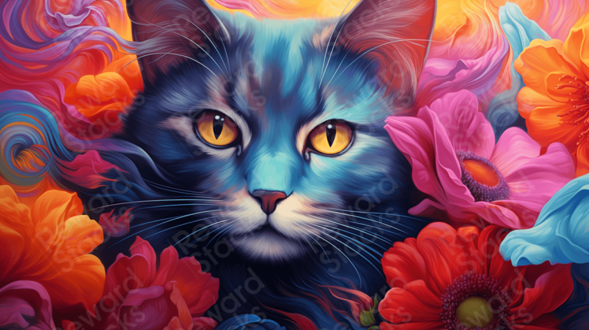 Colorful cat flowery