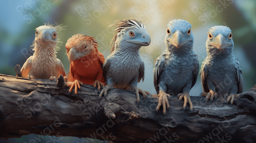 Velociraptors are sitting on the wood