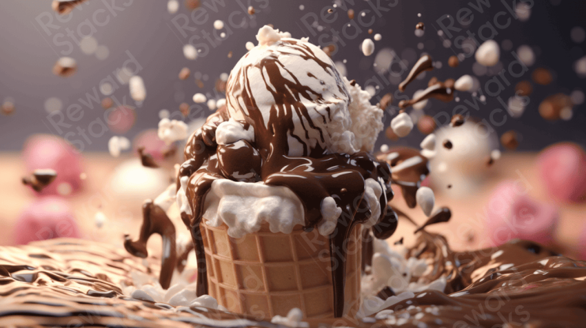 Ice cream delicious glistening chocolate