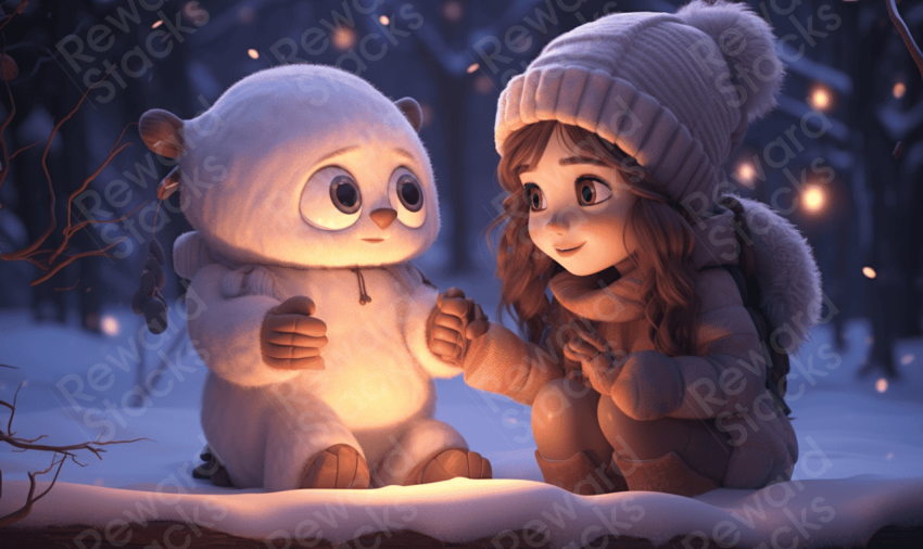 Girl and  snowman render