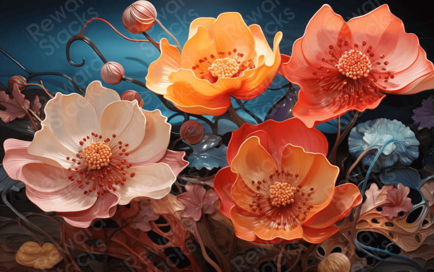 Textured painting of a japanese flowers