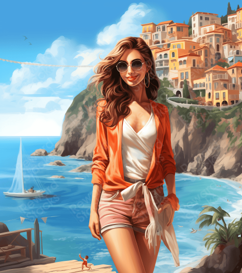 Vacation female cartoon illustration