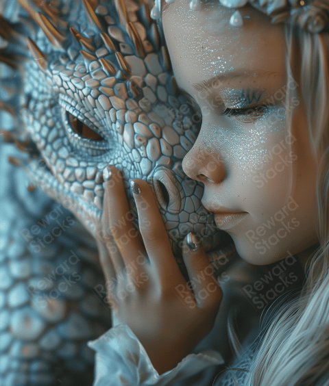 Young girl holding her dragon