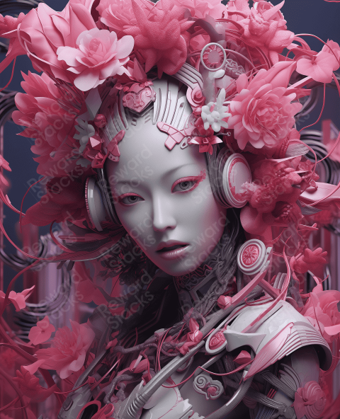 Cyber Lady with pink flowers