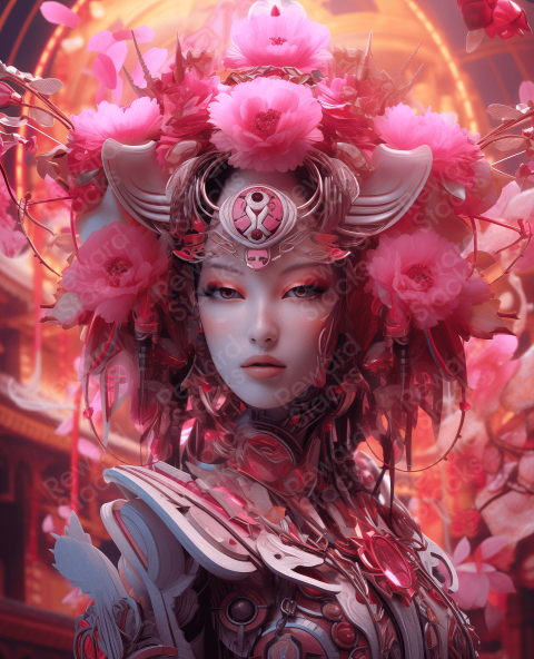 Cyber Lady with pink flowers