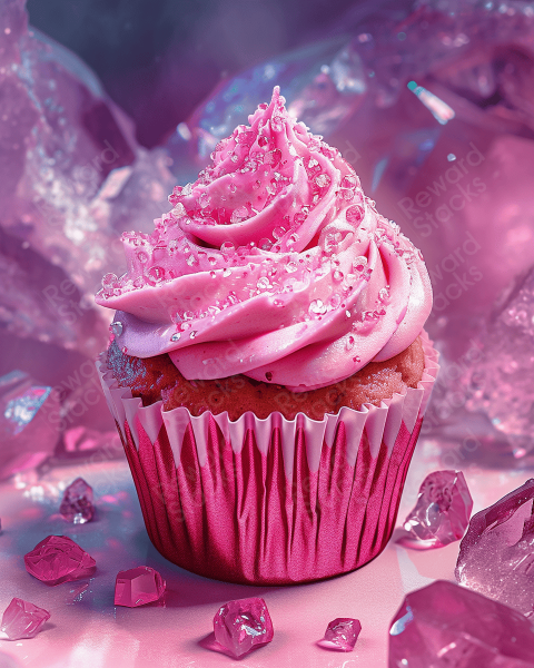 Pink sugar crystal sprinkled cupcake