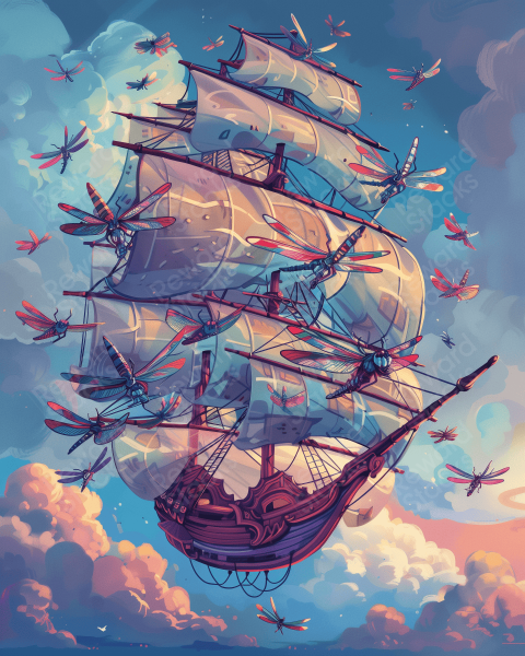 Dragonflies ship in the clouds