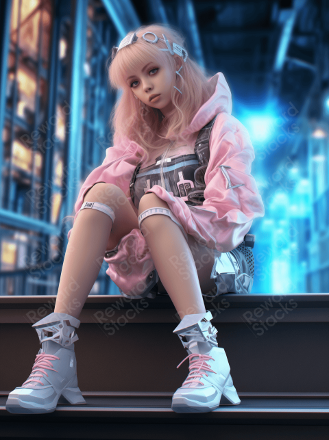 Anime style girl in sneakers
