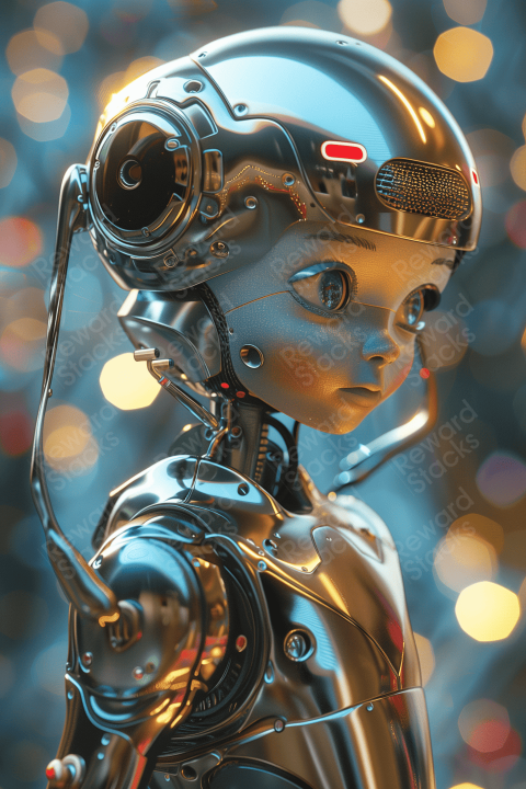 3D render of a cute robot girl