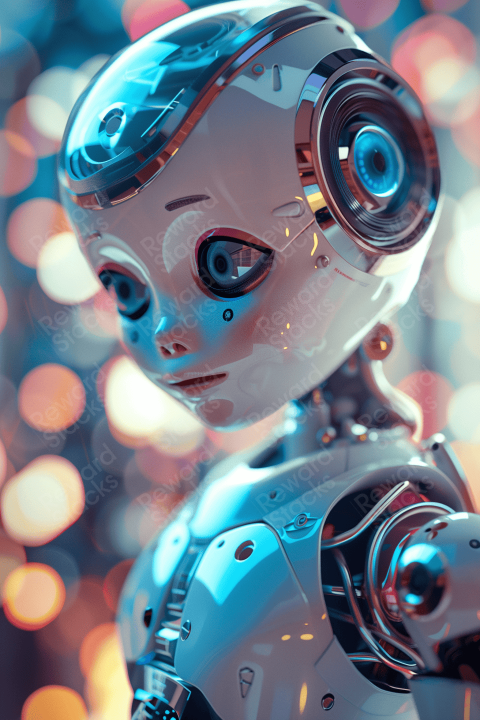 3D render of a cute robot girl