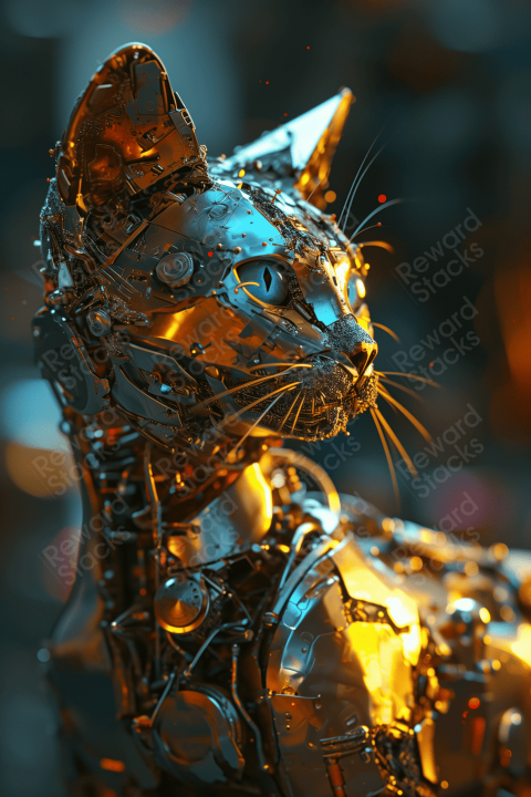 kinetic cat on metal in a space