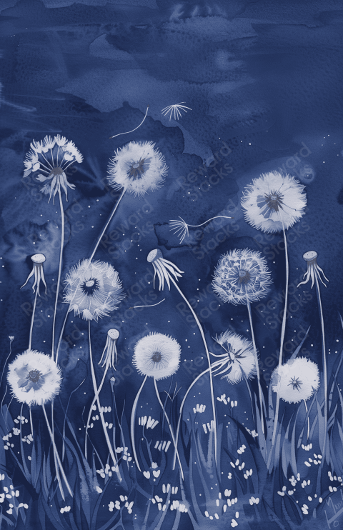 Watercolor dandelions blowing