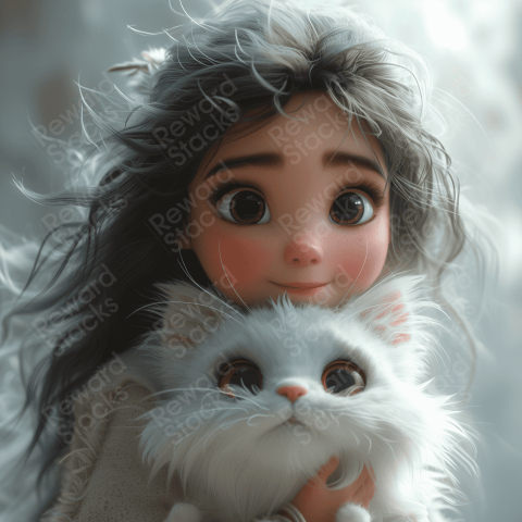 3D character a girl holding a cat