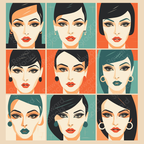 Tile of faces  60s vintage magazine