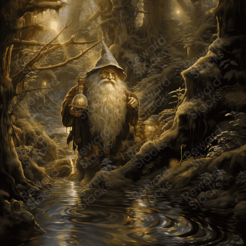 A bearded dwarf in a lush forest