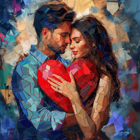 A beautiful Latina couple holds a red heart