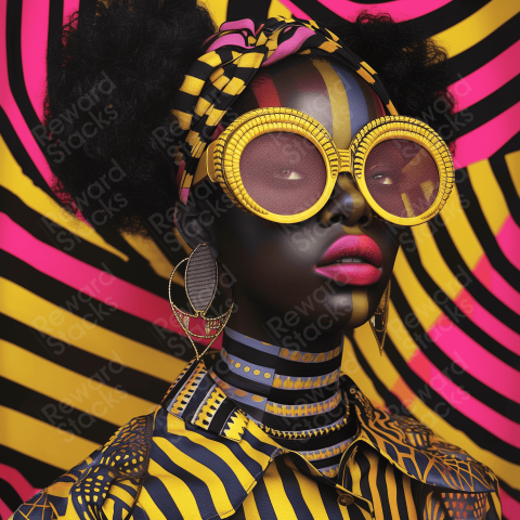 Black woman dressed up in a colorful outfit