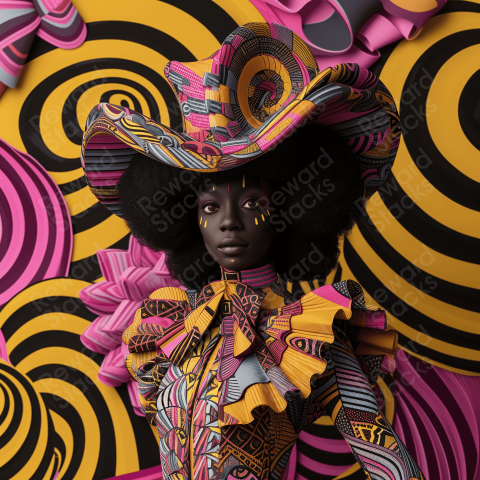 Black woman dressed up in a colorful outfit
