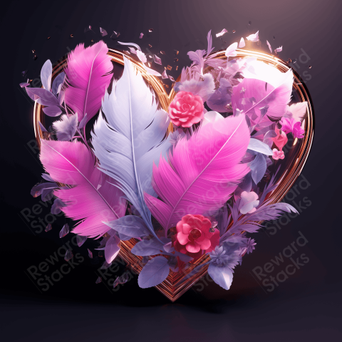 Clear glass heart with pink feathers and flower