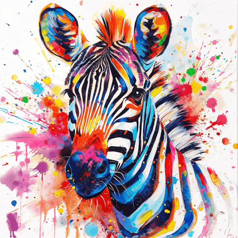 Colorful painting of a zebra with bright spots