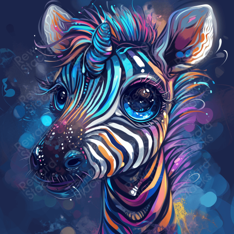 Colorful zebra with big blue eyes