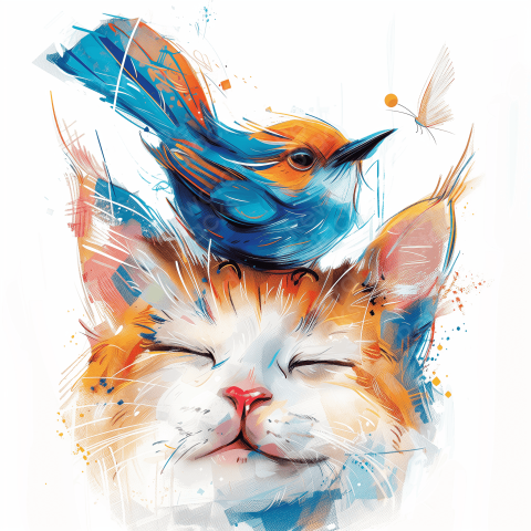 Contented cat with bird