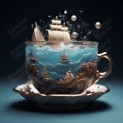Cup with clouds on it and a boat