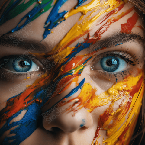 Girl eyes with colorful painted face