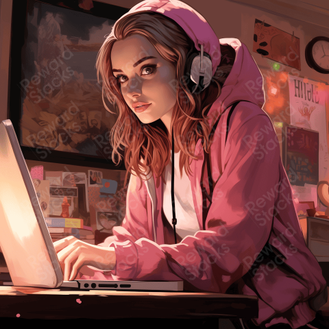 A laptop girl wearing pink sweater