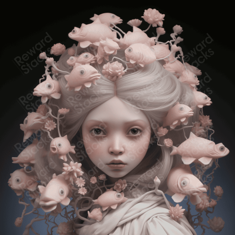 Girl with a white hair fish decorations