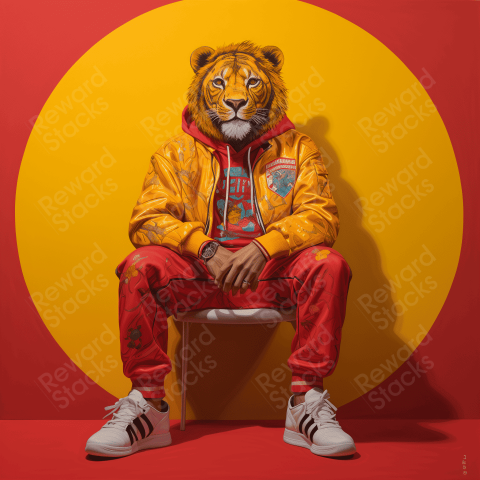 Lion wearing red outfit