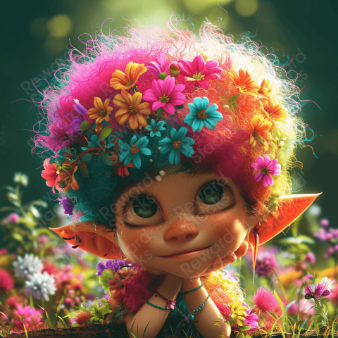 Flowery Little elf with colorful hair