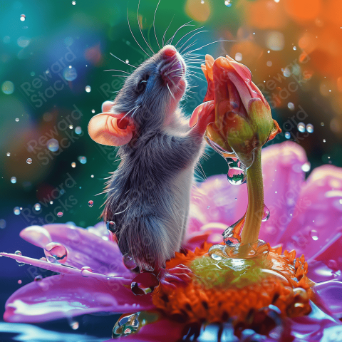 mouse is standing on a flower