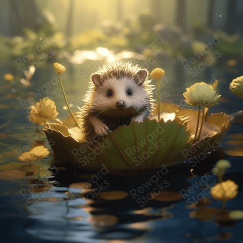 Tiny hedgehog floating on a leaf