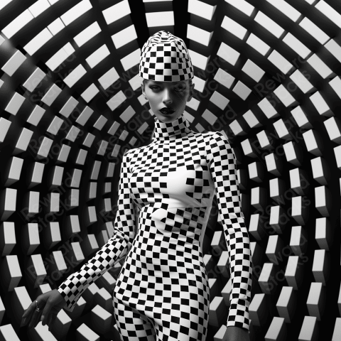 Woman in a print dress