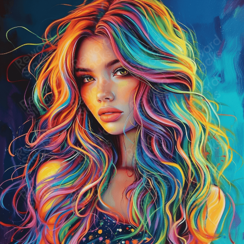 Young woman with long colorful hair
