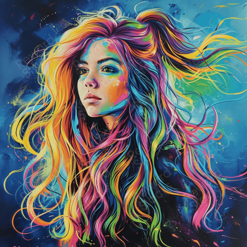 Girl with colorful hair