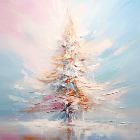 Abstract oil painting of Christmas tree