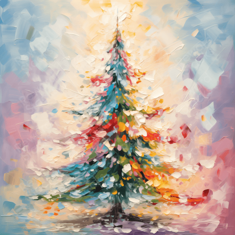 Colorful abstract painting of Christmas tree