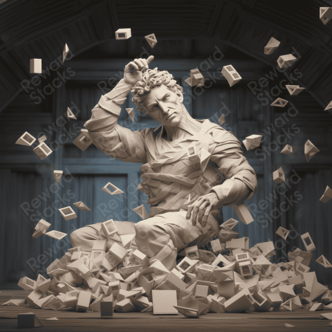 Mind Game tatue with pieces of paper