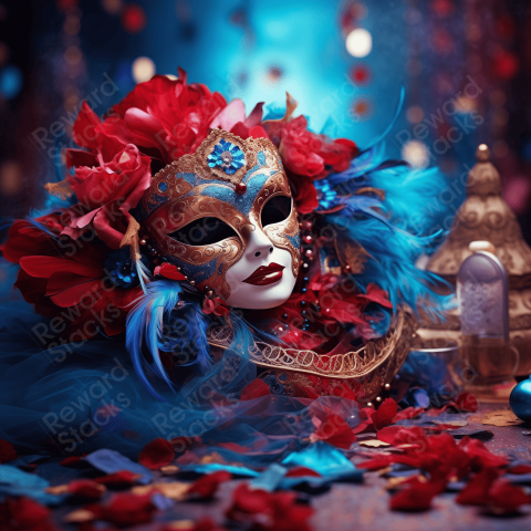 Beautiful carnival mask on confetti