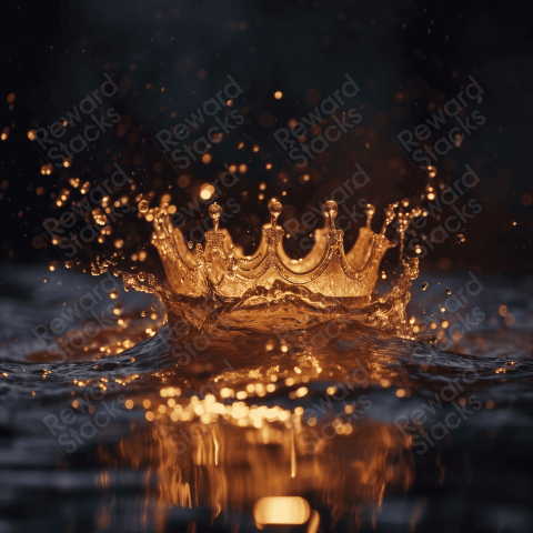 Golden crown over splashing water