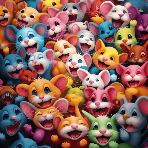 Bunch of the colourful happy mouse faces