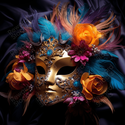 Carnival mask with colorful feathers