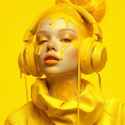 Girl in yellow with headphones