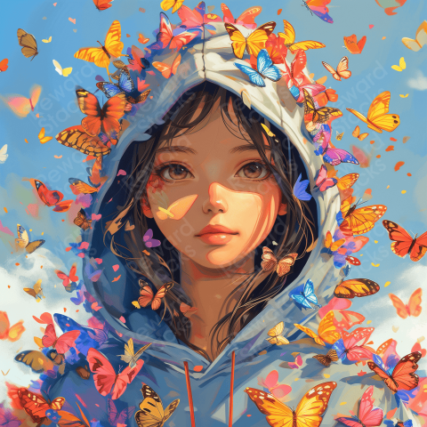 Girls in butterfly hoodie