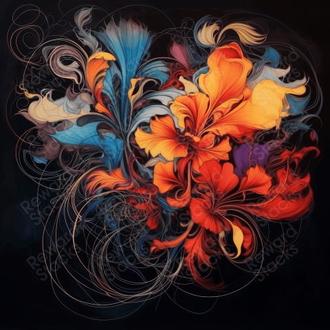 Abstract flowers in curved lines